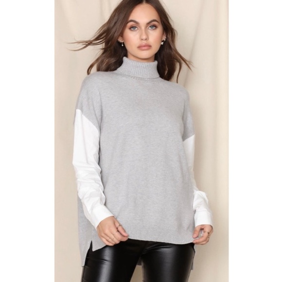 NEW Nova Vintage Turtleneck Grey Turtleneck Sweater White Colton Sleeves Size M - Picture 4 of 14